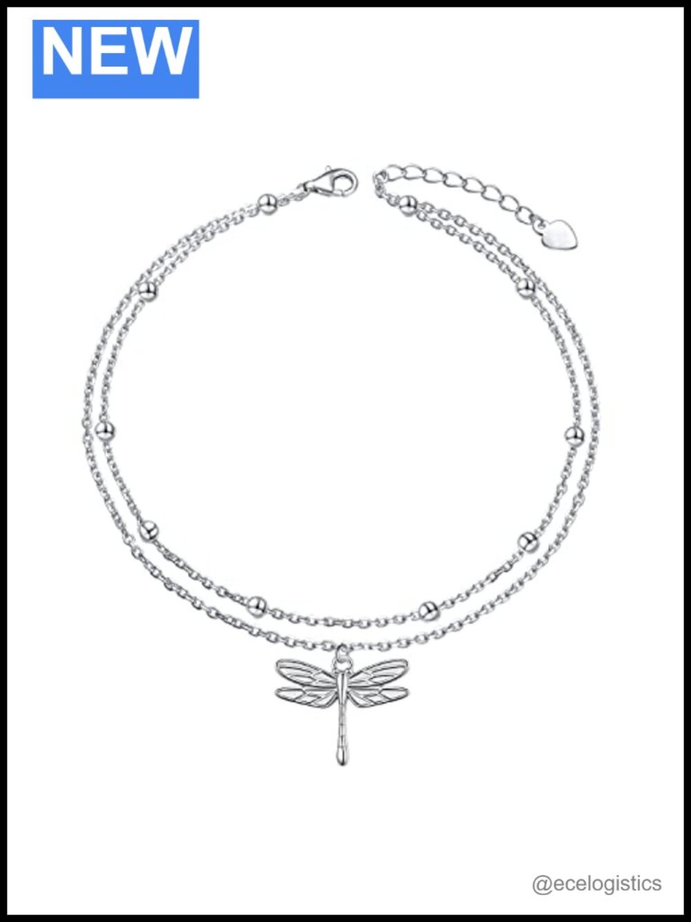S925 Sterling Silver Dragonfly Anklet Adjustable 9-10 Inch Summer Beach Jewelry